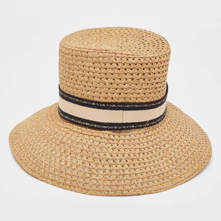 Pre Owned Christian Dior Brown Paper Embroidered D-Bobby Hat 