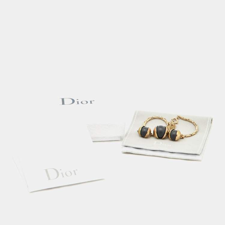 Pre Owned Dior Tribale Black Beads Gold Tone Bracelet