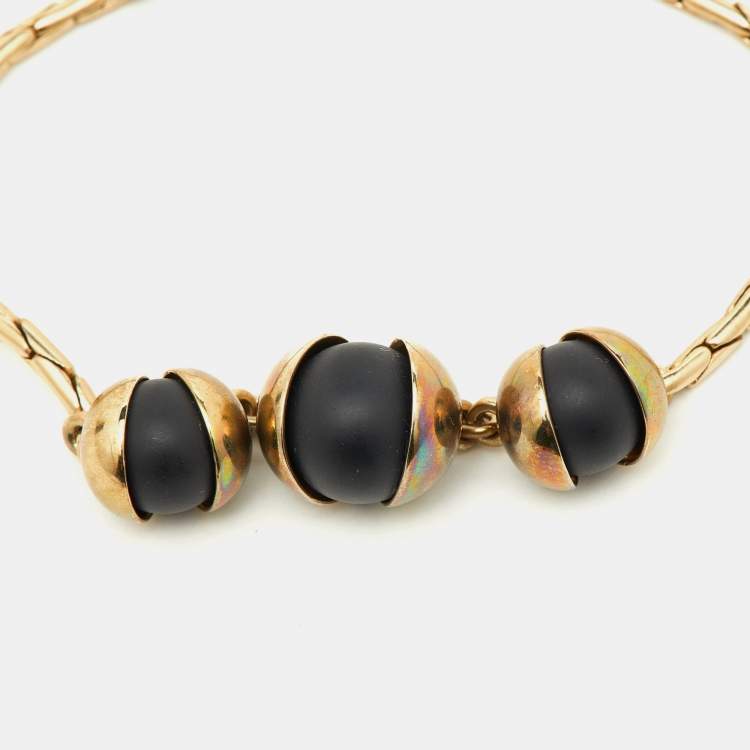 Pre Owned Dior Tribale Black Beads Gold Tone Bracelet