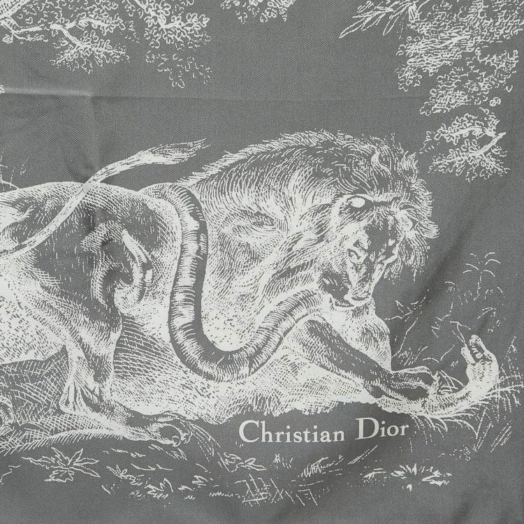 Pre Owned Dior Grey Silk Foulard Toile De Jouy Scarf