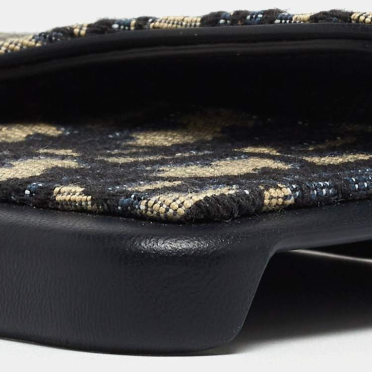 Pre Owned Dior Navy Blue/Beige Oblique Jacquard and Leather Saddle iPhone 14 Pro Case