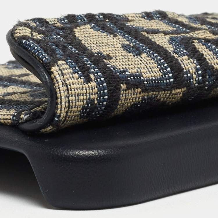 Pre Owned Dior Navy Blue/Beige Oblique Jacquard and Leather Saddle iPhone 14 Pro Case