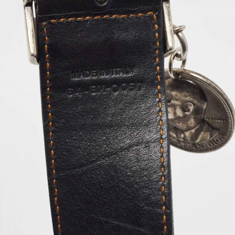 Pre Owned Christian Dior Black Leather Gaucho Belt 85CM