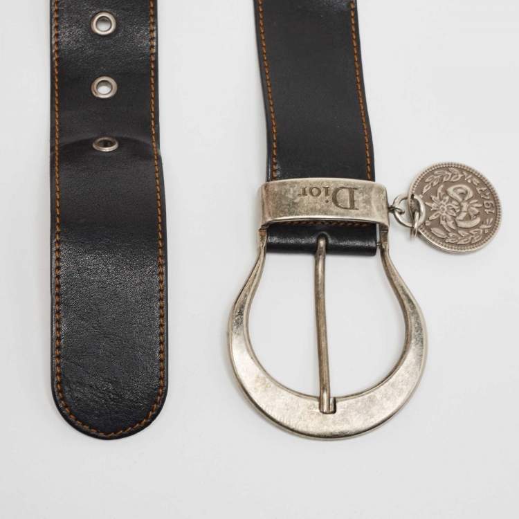Pre Owned Christian Dior Black Leather Gaucho Belt 85CM