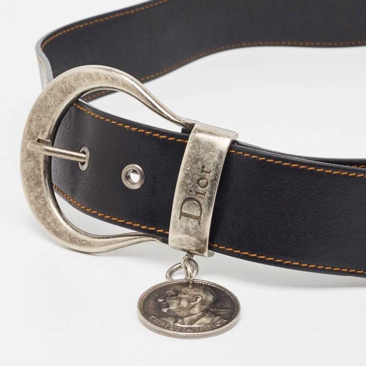 Pre Owned Christian Dior Black Leather Gaucho Belt 85CM