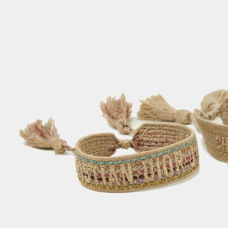 Pre Owned Dior J'Adior Beige Woven Fabric Set of 2 Bracelets