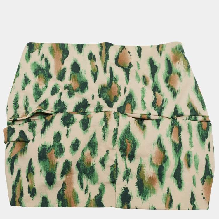 Pre Owned Dior Vintage Beige/Green Leopard Print Nylon Head Band One Size
