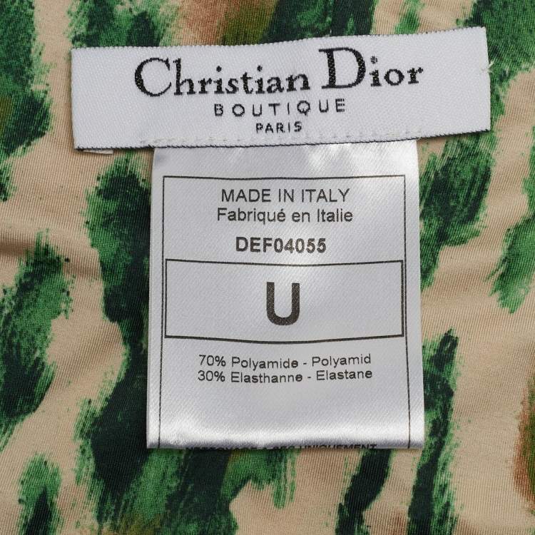 Pre Owned Dior Vintage Beige/Green Leopard Print Nylon Head Band One Size