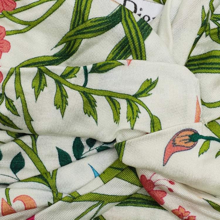 Pre Owned Dior Vintage Floral Print Silk Blend Head Band One Size