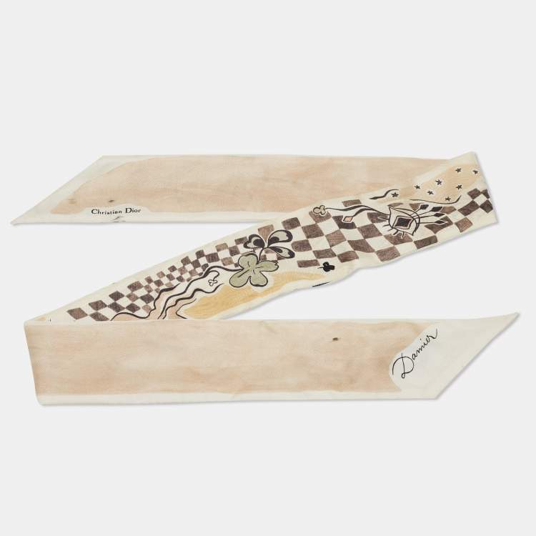 Pre Owned Dior White/Pink Print Silk Mitzah Scarf