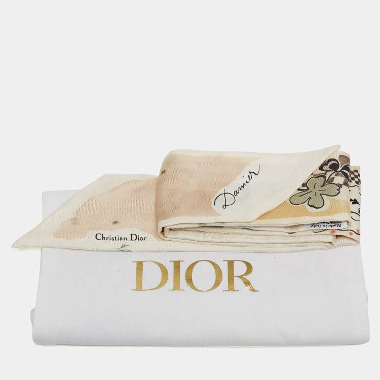 Pre Owned Dior White/Pink Print Silk Mitzah Scarf