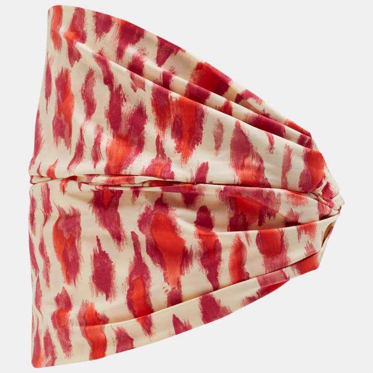 Pre Owned Dior Vintage Beige/Pink Leopard Print Nylon Head Band One Size