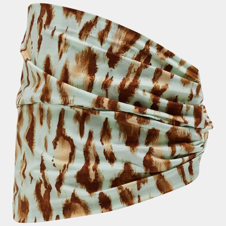 Pre Owned Dior Vintage Mint Green Leopard Print Nylon Head Band One Size