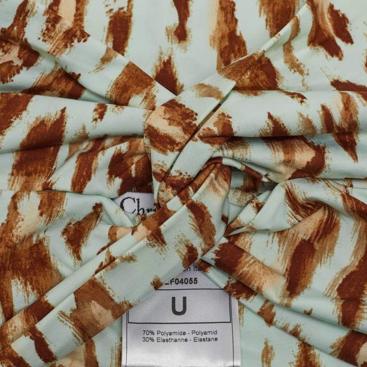 Pre Owned Dior Vintage Mint Green Leopard Print Nylon Head Band One Size