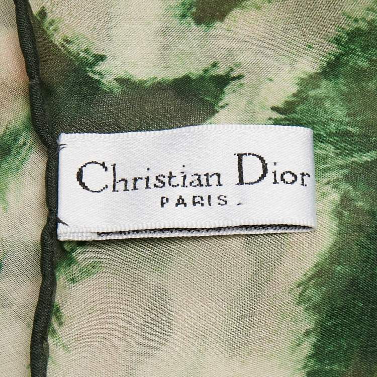 Pre Owned Dior Green Leopard Print Silk Scarf