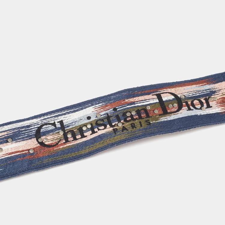 Pre Owned Dior Multicolor Canvas and Leather Studded Shoulder Bag Strap