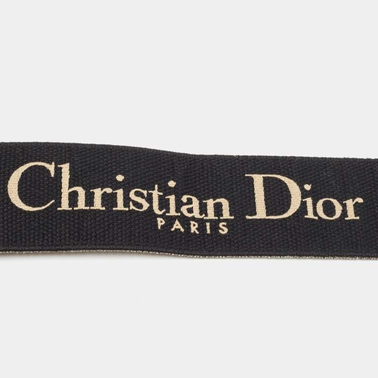 Pre Owned Dior Black/Off White Embroidered Canvas and Leather Shoulder Bag Strap