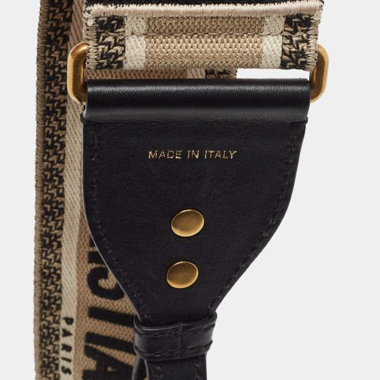Pre Owned Dior Black/Off White Embroidered Canvas and Leather Shoulder Bag Strap