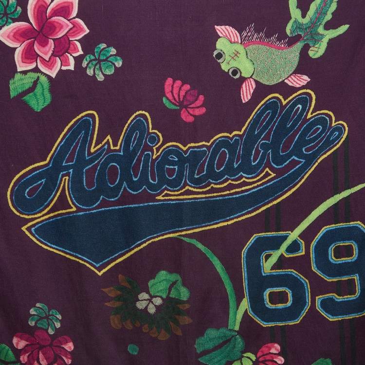 Pre Owned Dior Vintage Purple Print Silk Blend Square Scarf 