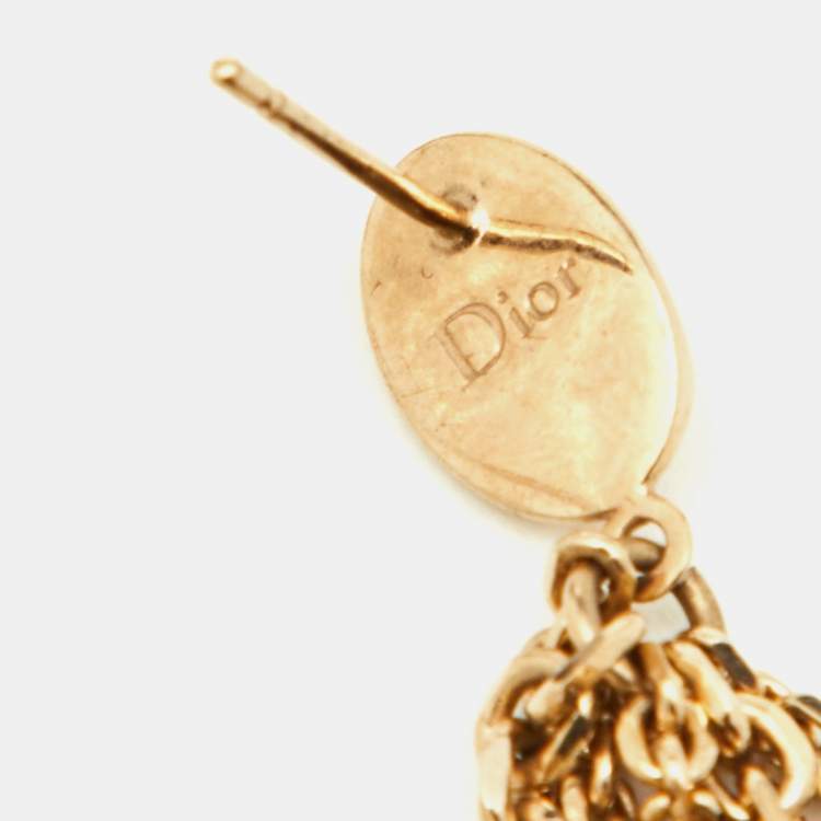 Pre Owned Dior Faux Pearl & Gold Tone Multi Chain Drop Earrings