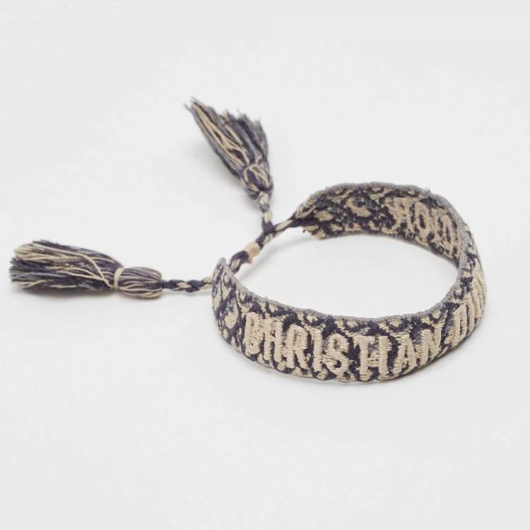 Pre Owned Dior Navy Blue J'Adior Embroidered Adjustable Bracelet