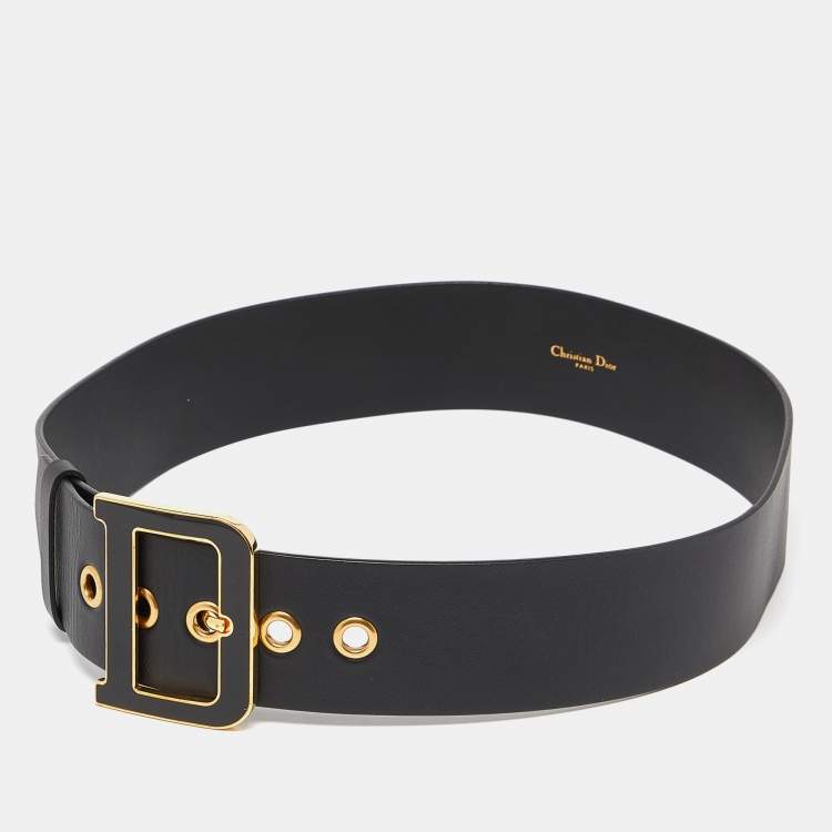 Pre Owned Dior Black Leather Wide Waist Belt 85CM