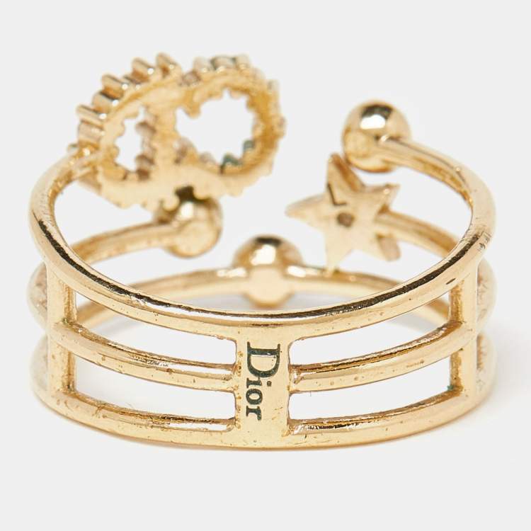 Pre Owned Dior CD Crystals Gold Tone Metal Ring Size 54