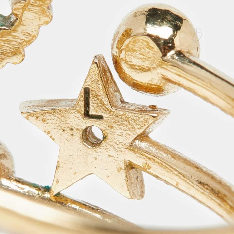 Pre Owned Dior CD Crystals Gold Tone Metal Ring Size 54