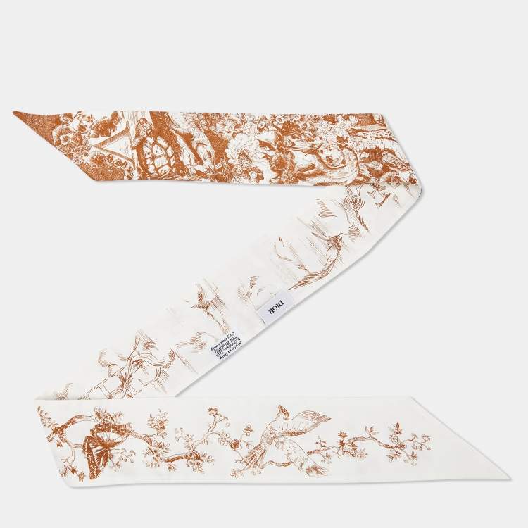 مملوكة مسبقًا Dior White Toile de Jouy Silk Mitzah Scarf