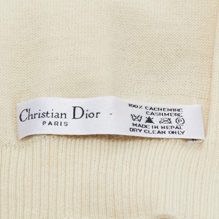 Pre Owned Dior Cream Cashmere Fringe Shawl