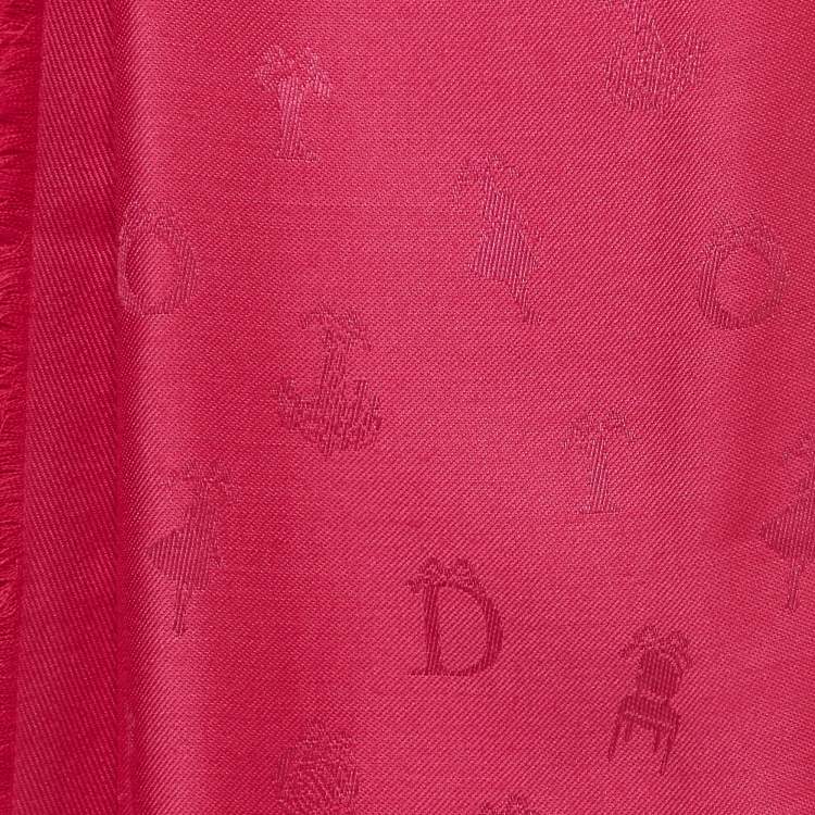 Pre Owned Dior Pink So Dior Jacquard Silk & Wool Shawl