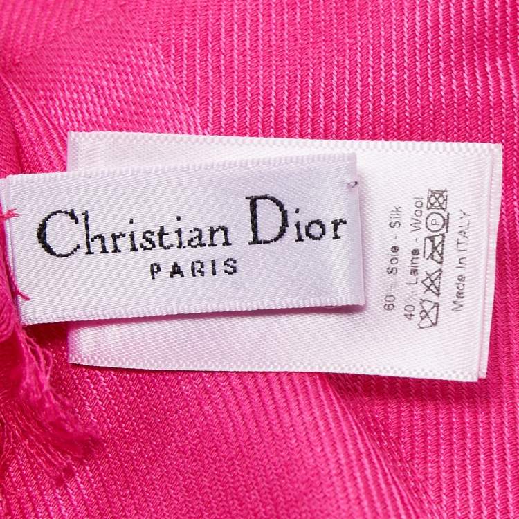 Pre Owned Dior Pink So Dior Jacquard Silk & Wool Shawl