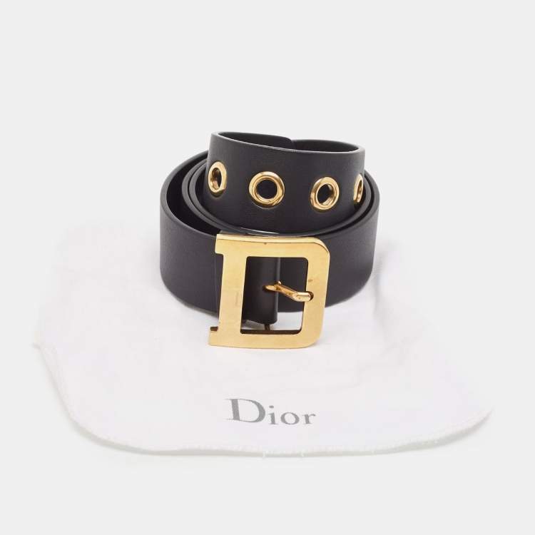 Pre Owned Dior Black Leather Diorquake Buckle Belt 75CM