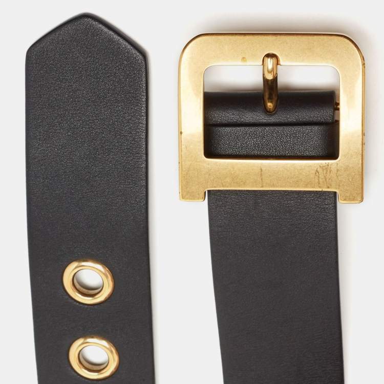 Pre Owned Dior Black Leather Diorquake Buckle Belt 75CM