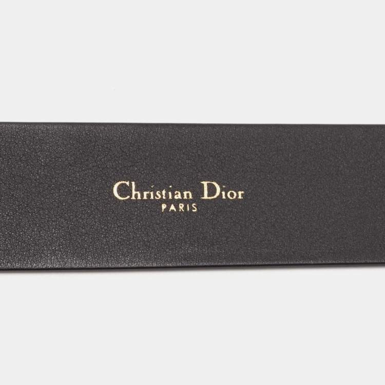 Pre Owned Dior Black Leather Diorquake Buckle Belt 75CM