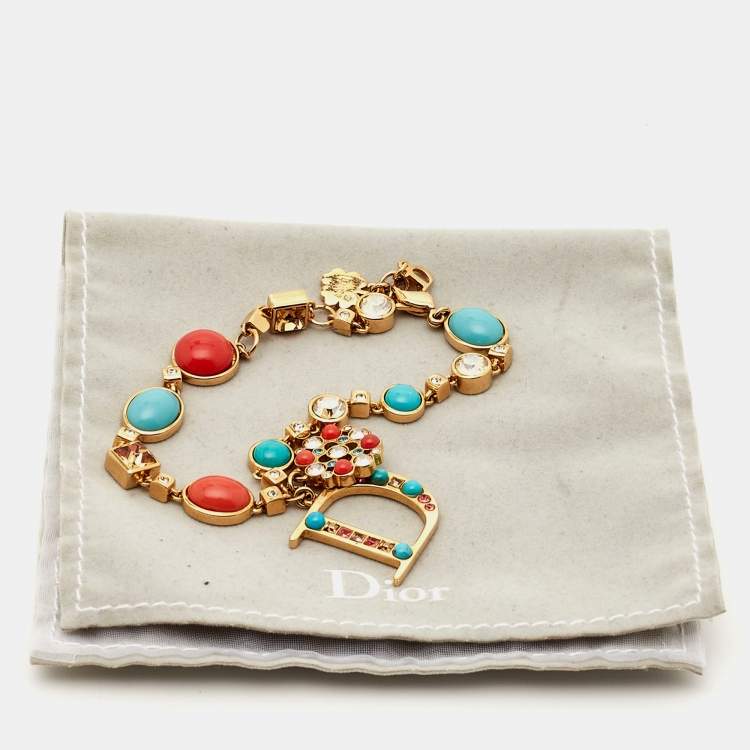 Pre Owned Dior Composite Crystals Gold Tone Bracelet