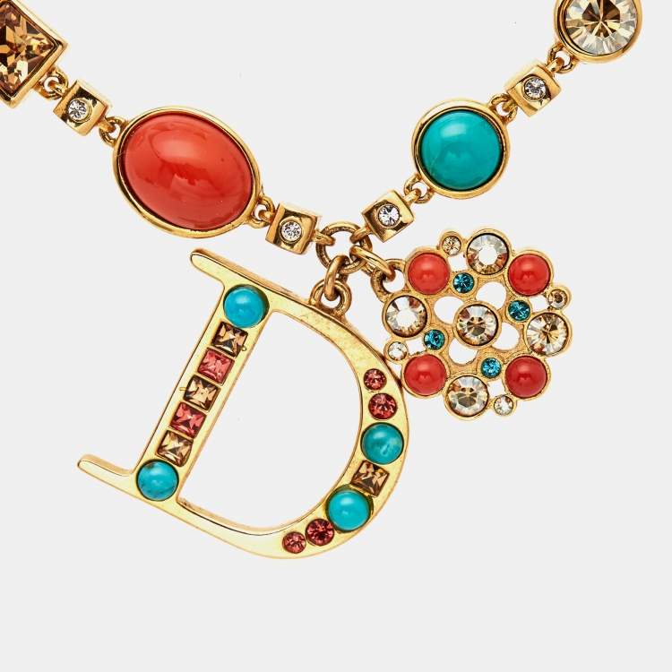 Pre Owned Dior Composite Crystals Gold Tone Bracelet