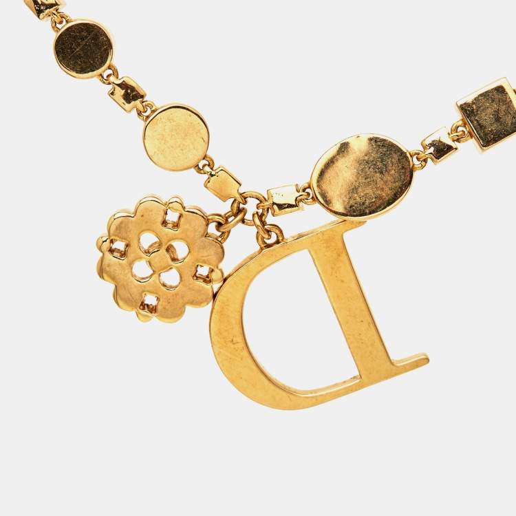 Pre Owned Dior Composite Crystals Gold Tone Bracelet