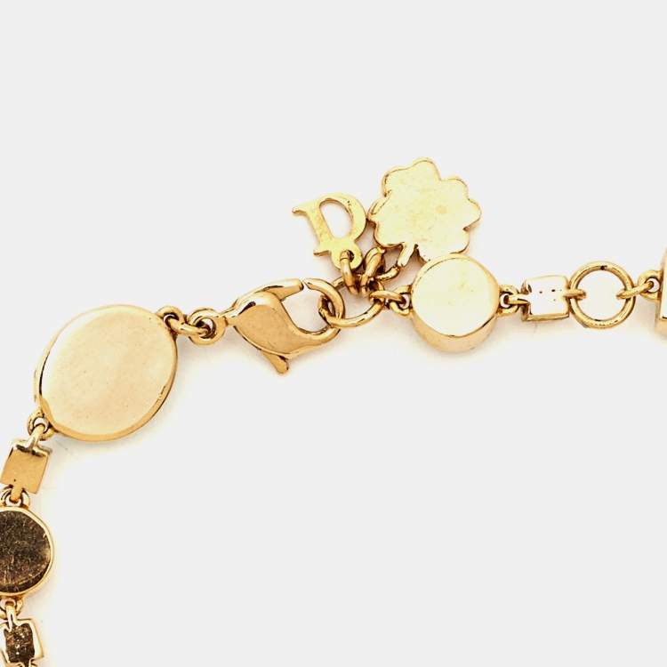 Pre Owned Dior Composite Crystals Gold Tone Bracelet