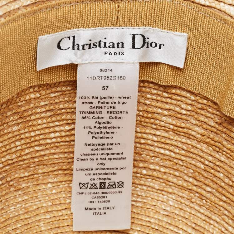 Pre Owned Christian Dior Beige/Pink Straw Logo Band Detail Dioresort Hat Size 57