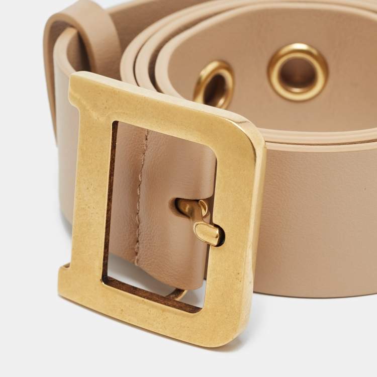 Pre Owned Dior Beige Leather D Buckle Belt 80CM