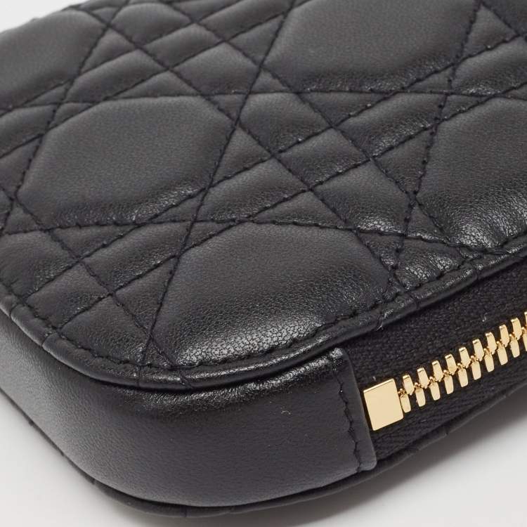 Pre Owned Dior Black Cannage Leather Lady Dior Chain Phone Holder 