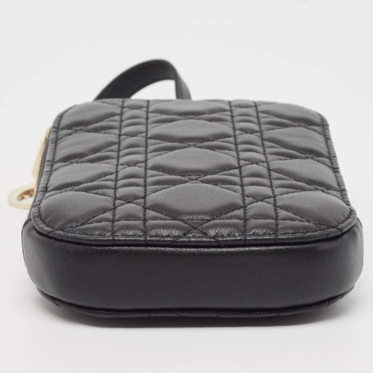 Pre Owned Dior Black Cannage Leather Lady Dior Chain Phone Holder 