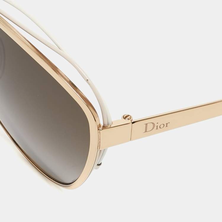 Pre Owned Dior White /Gold JQOHA Aviator Sunglasses