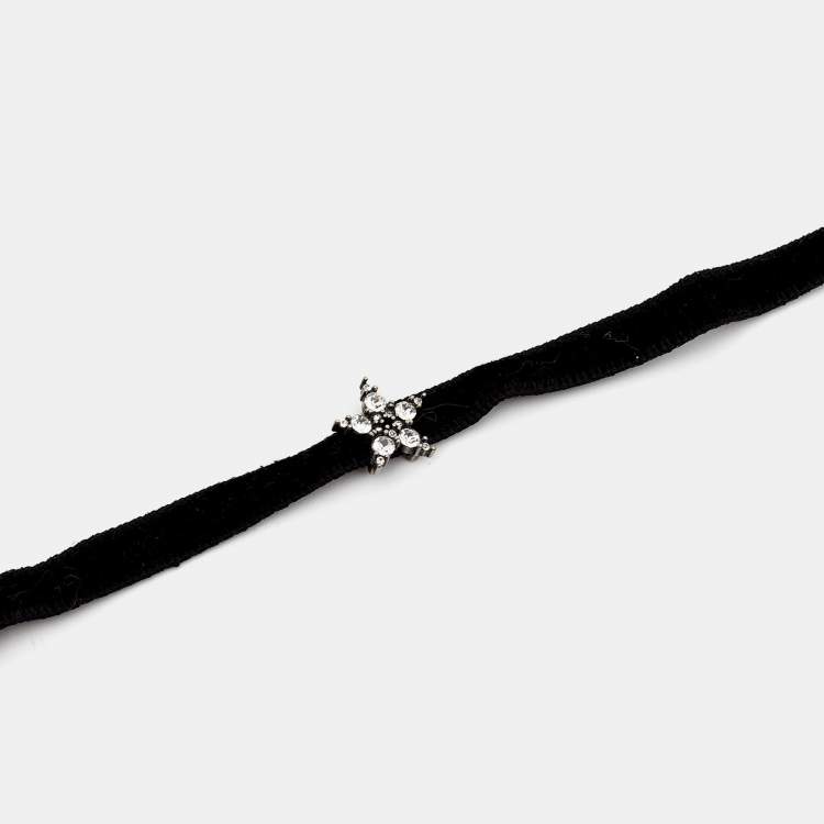 Pre Owned Dior Star Crystals Silver Tone Velvet Choker Necklace