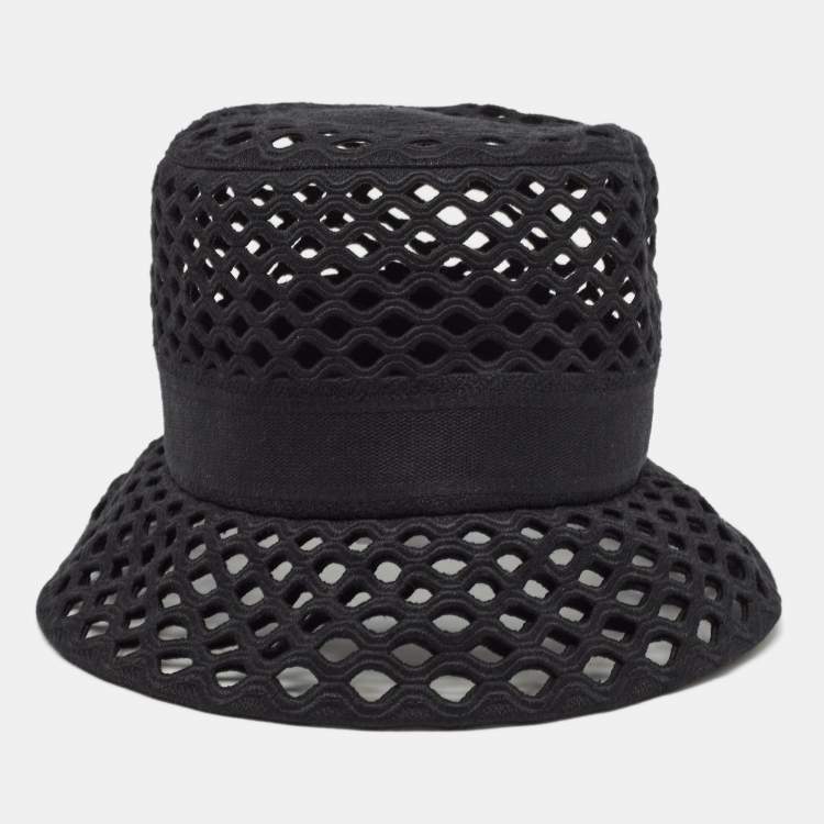 Pre Owned Dior Black Mesh Bucket Hat Size 58