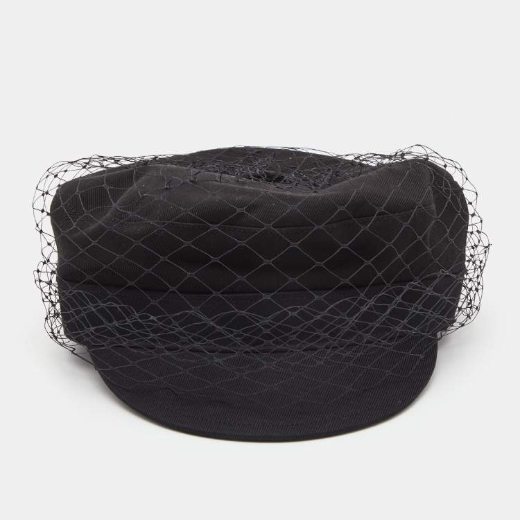 Pre Owned Dior Black Cotton Arty Mesh Veil Newsboy Cap Size 58