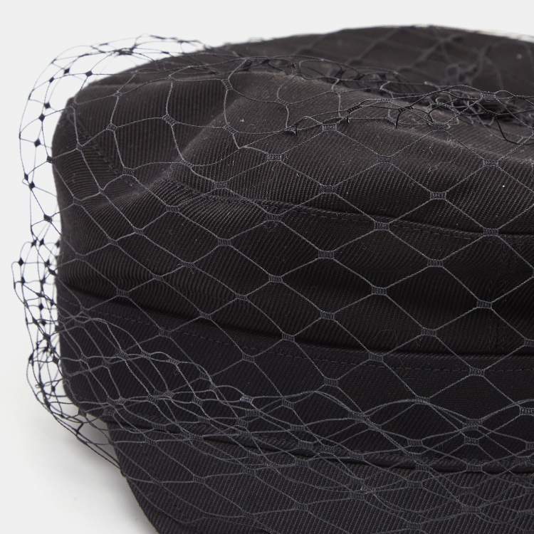 Pre Owned Dior Black Cotton Arty Mesh Veil Newsboy Cap Size 58