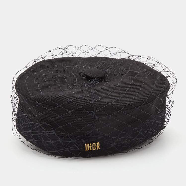 Pre Owned Dior Black Cotton Arty Mesh Veil Newsboy Cap Size 58