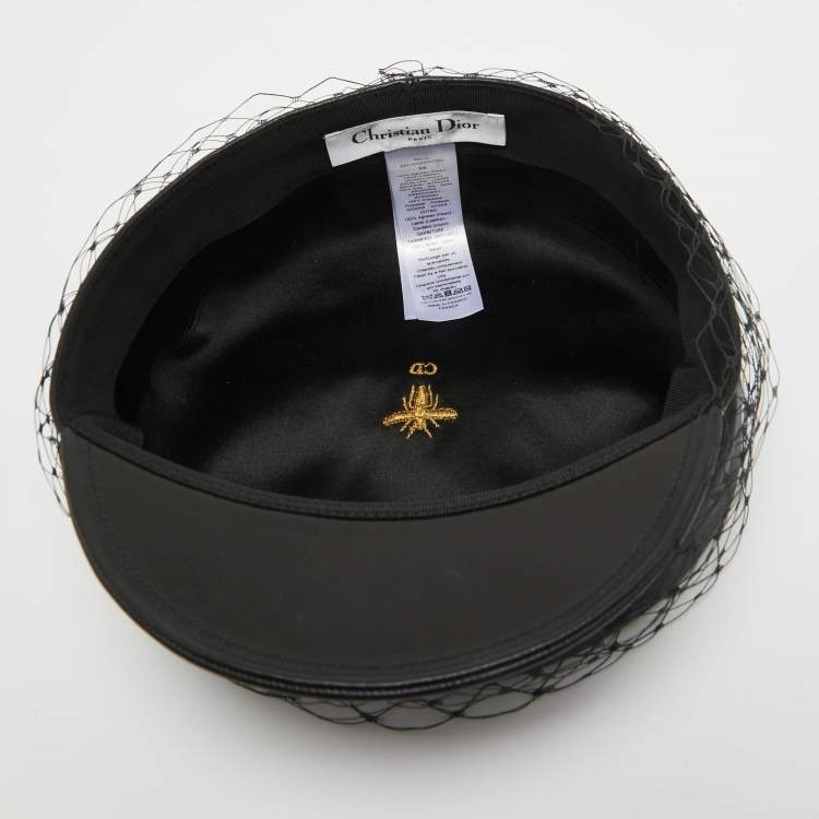 Pre Owned Dior Black Leather Newsboy Veil Cap